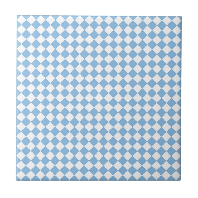 Blue and White Chequered Diamond Pattern Ceramic Tile (Front)