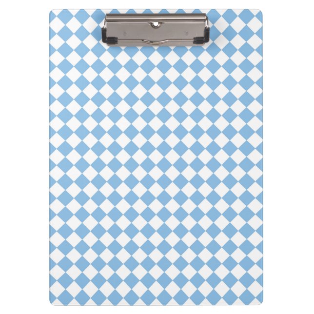 Blue and White Chequered Diamond Pattern Clipboard (Front)