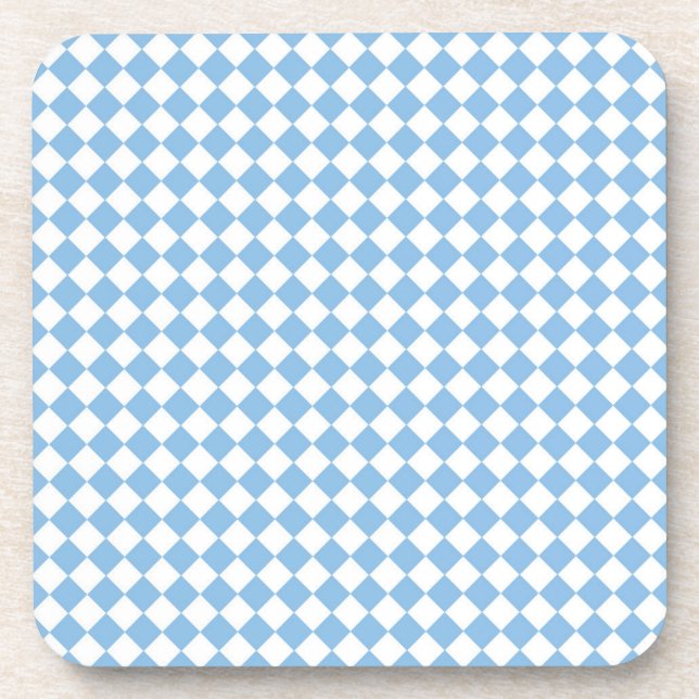 Blue and White Chequered Diamond Pattern Coaster (Front)