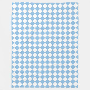 Blue and White Chequered Diamond Pattern Fleece Blanket