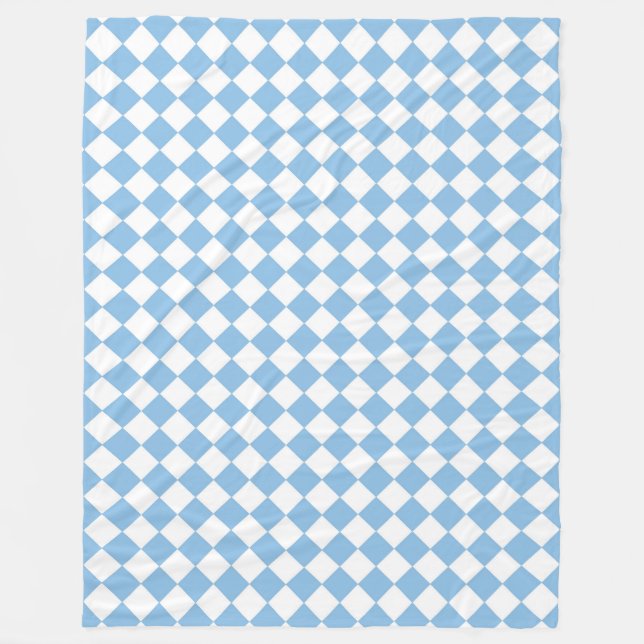 Blue and White Chequered Diamond Pattern Fleece Blanket (Front)
