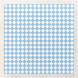 Blue and White Chequered Diamond Pattern Glass Coaster