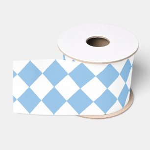 Blue and White Chequered Diamond Pattern Grosgrain Ribbon