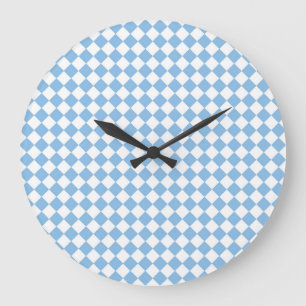 Blue and White Chequered Diamond Pattern Large Clock