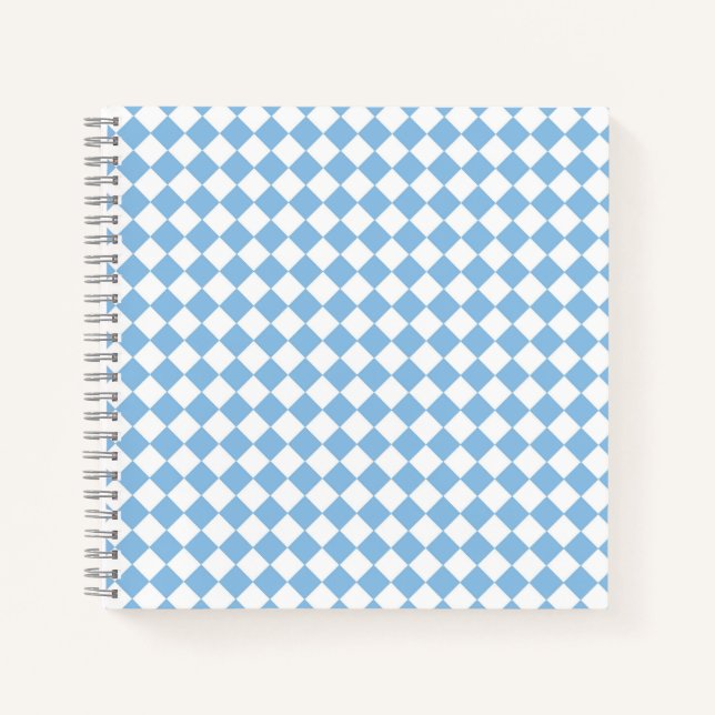 Blue and White Chequered Diamond Pattern Notebook (Front)