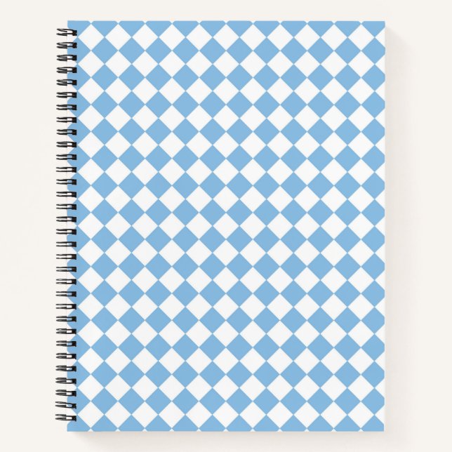 Blue and White Chequered Diamond Pattern Notebook (Front)