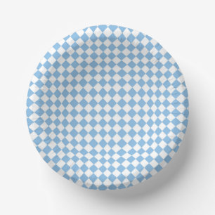 Blue and White Chequered Diamond Pattern Paper Plate