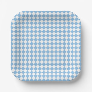 Blue and White Chequered Diamond Pattern Paper Plate