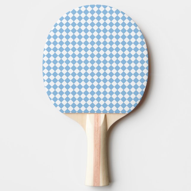 Blue and White Chequered Diamond Pattern Ping Pong Paddle (Front)