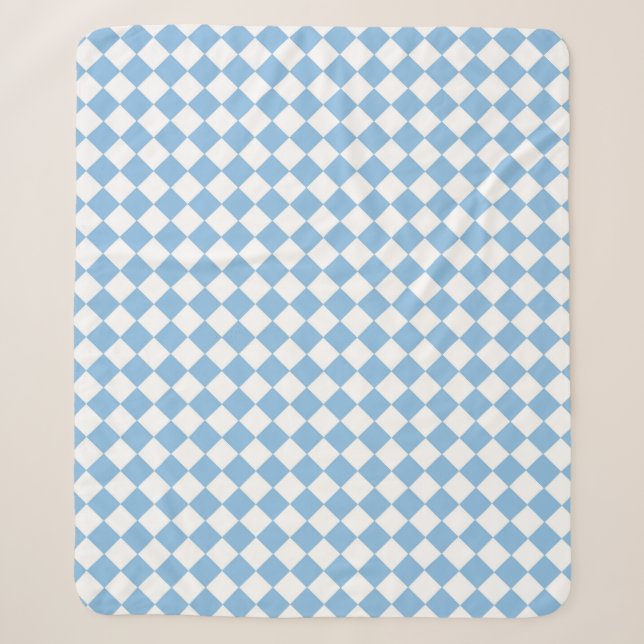 Blue and White Chequered Diamond Pattern Sherpa Blanket (Front)