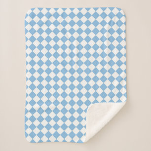 Blue and White Chequered Diamond Pattern Sherpa Blanket