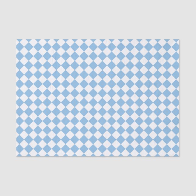 Blue and White Chequered Diamond Pattern Tissue Paper (Front)
