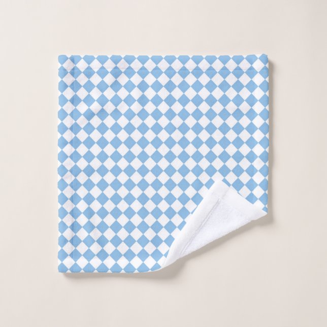 Blue and White Chequered Diamond Pattern Wash Cloth (Wash Cloth)