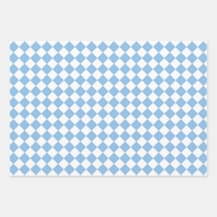 Blue and White Chequered Diamond Pattern Wrapping Paper Sheet