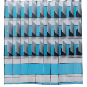 Blue and white chequered illustration shower curtain