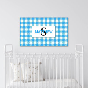 Blue and White Chequered Initial Monogram w Name Canvas Print