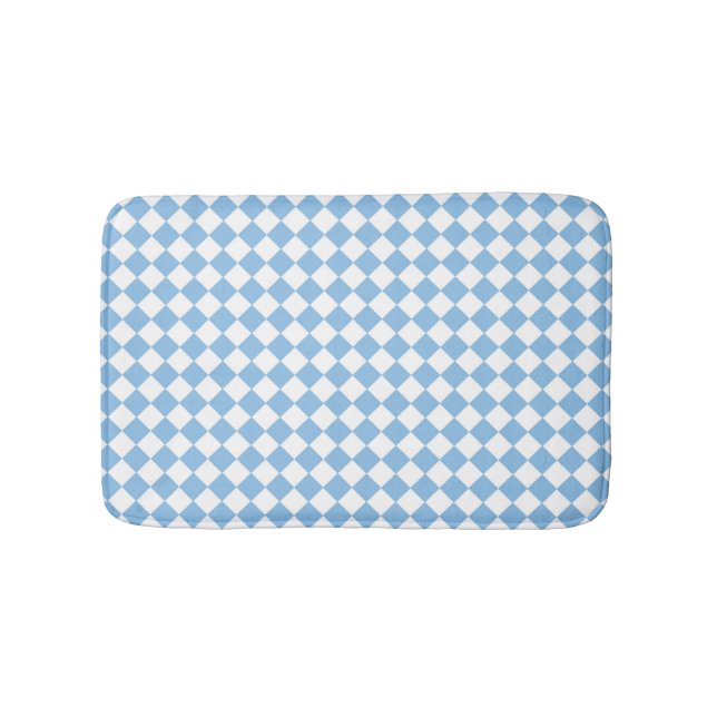 Blue and White Chequered Pattern Bath Mat (Front)