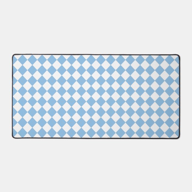 Blue and White Chequered Pattern Desk Mat (Front)