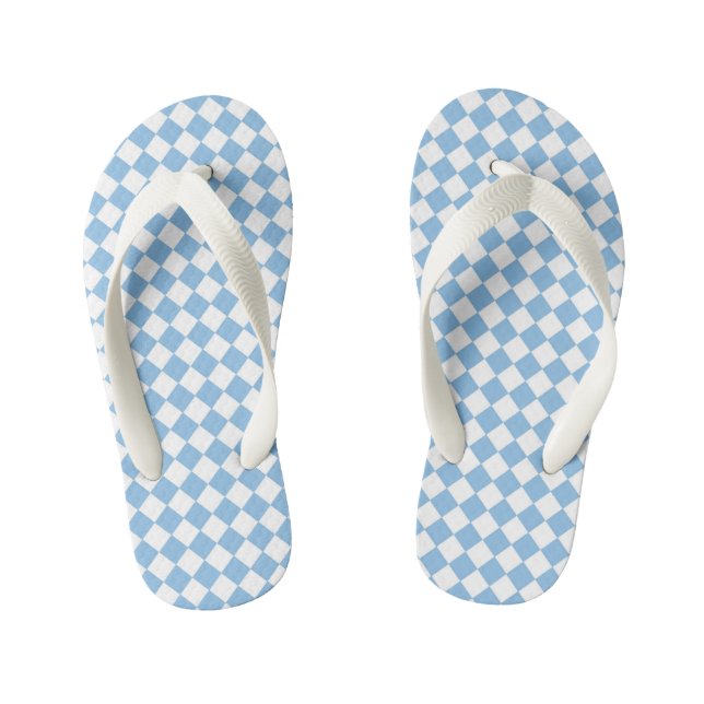 Blue and White Chequered Pattern Kid's Thongs (Footbed)