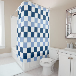 Blue and White Chequered Shower Curtain