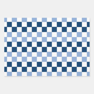 Blue and White Chequered Wrapping Paper Sheets