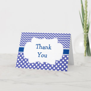 Blue and White Chevron and Polka Dots Thank You