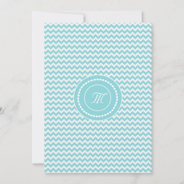 Blue and White Chevron Monogrammed Wedding Invitation (Front)