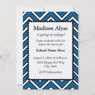 Blue and White Chevron Off To College Party Invite