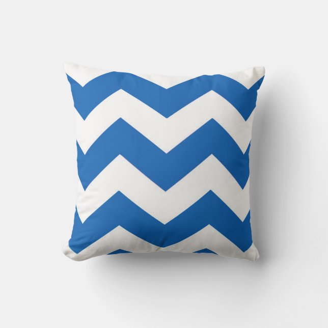 Blue and White Chevron Pattern Pillow (Front)