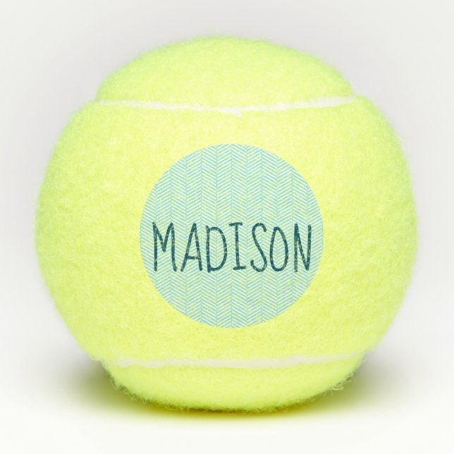 Blue and White Chevron Super Cute Custom Name Tennis Balls (Front)