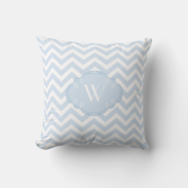 Blue and White Chevron with Monogram Cushion (Front)