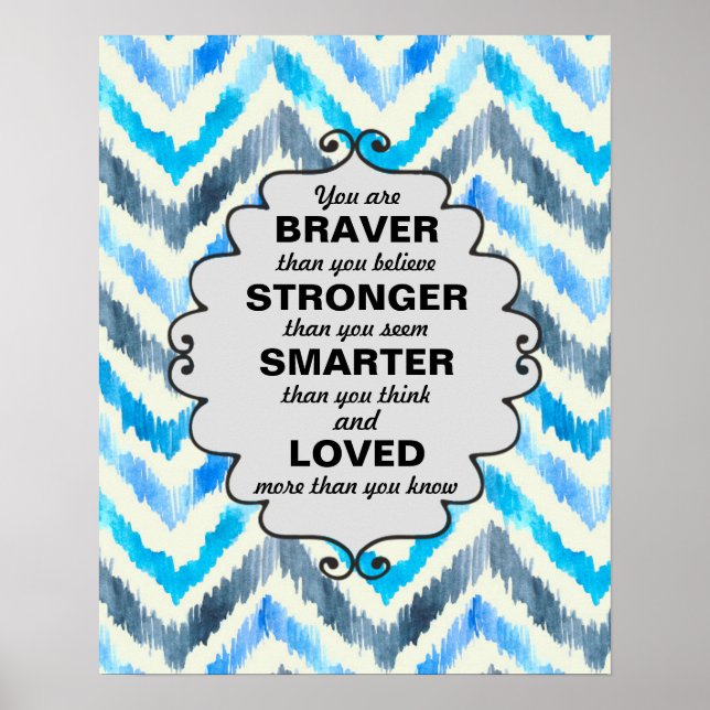 Blue and White Chevron Words of  Encouragement Poster (Front)