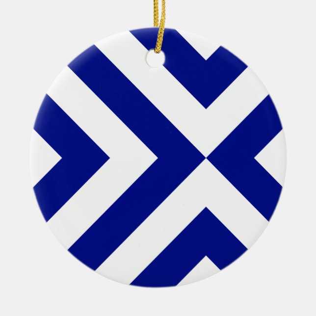 Blue and White Chevrons Ceramic Ornament (Front)