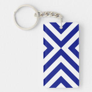 Blue and White Chevrons Key Ring