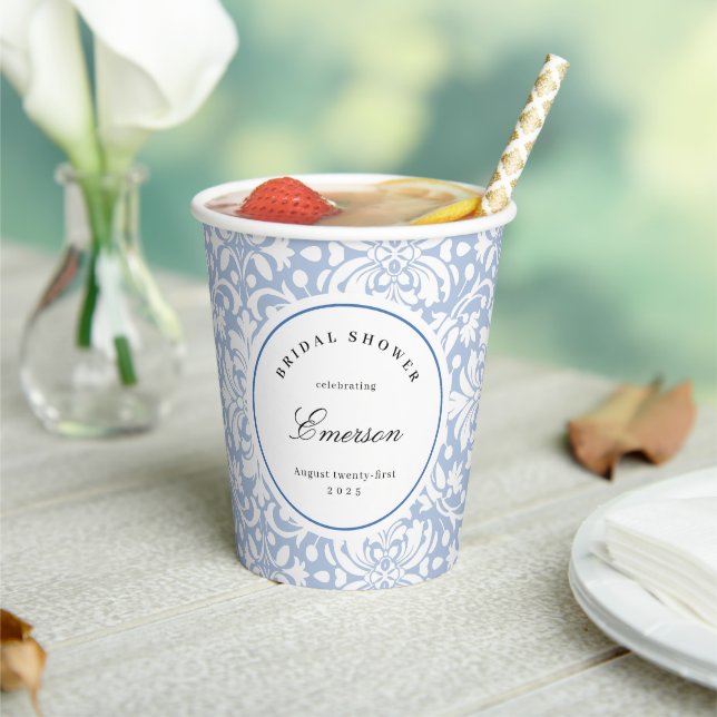 Blue and White Chic Feminine Damask Pattern  Paper Cups (Insitu)