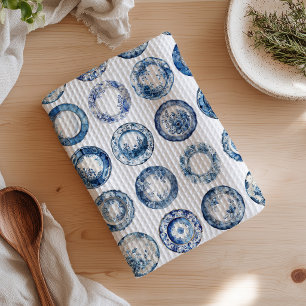 Blue and White China Plates Tea Towel