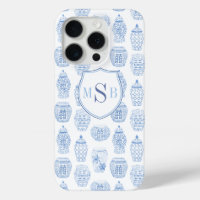 Blue And White China Print Monogram Watercolor