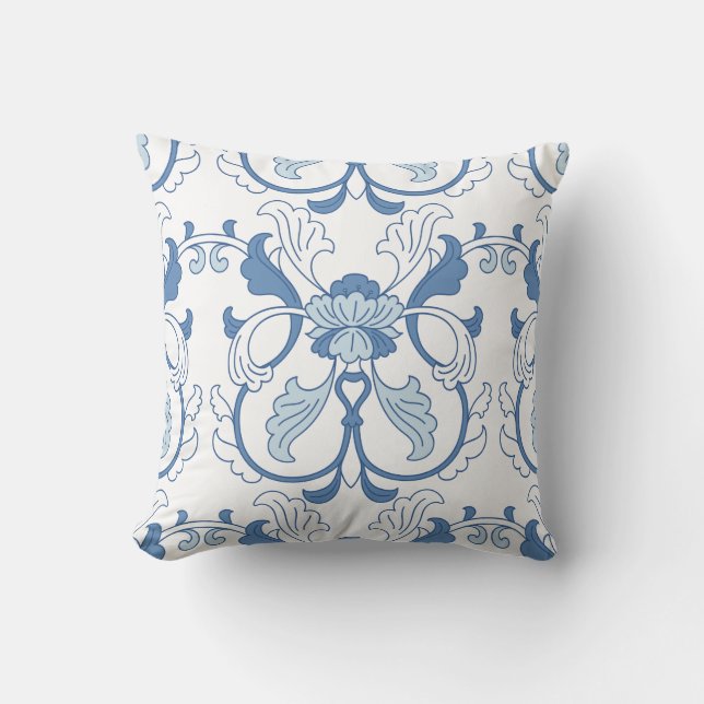 Blue and White Chinese Ceramic Pattern Cushion (Front)
