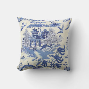 Blue and White Chinese Chinoiserie Cushion