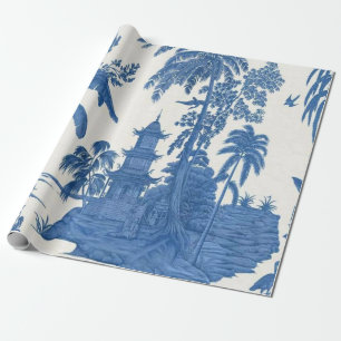 Blue and White Chinese Chinoiserie Decoupage Wrapping Paper