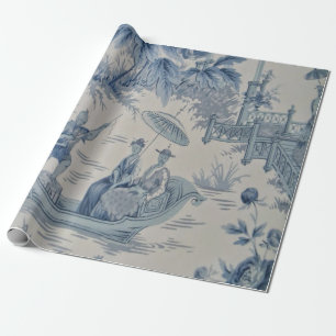 Blue and White Chinese Chinoiserie Decoupage Wrapping Paper