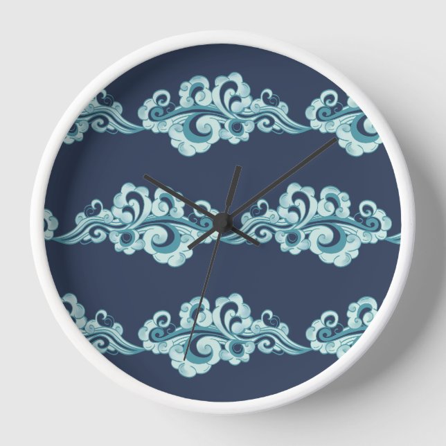 Blue and White Chinese Clouds Patterns Home Decor Clock (Front)