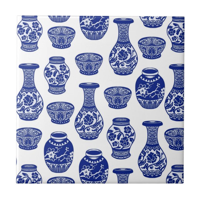 Blue and White Chinese Porcelain Pottery Vases Ceramic Tile (Front)