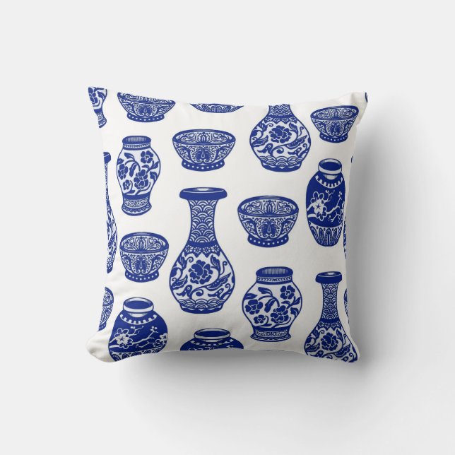 Blue and White Chinese Porcelain Pottery Vases Cushion (Front)