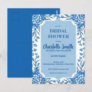 blue and white Chinoiserie antique bridal shower Postcard
