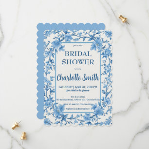 blue and white Chinoiserie antique bridal shower Save The Date