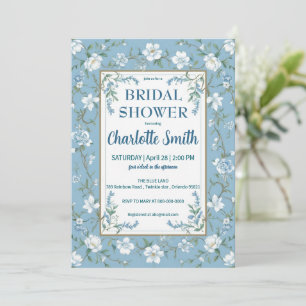 blue and white Chinoiserie antique bridal shower Save The Date