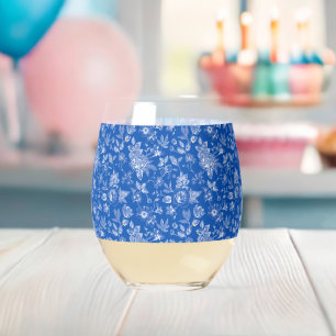 Blue and white Chinoiserie antique bridal shower Stemless Wine Glass