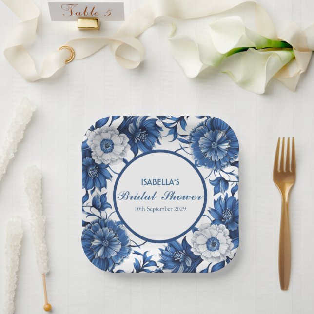 blue and white Chinoiserie antique Pattern bridal  Paper Plate (Wedding)