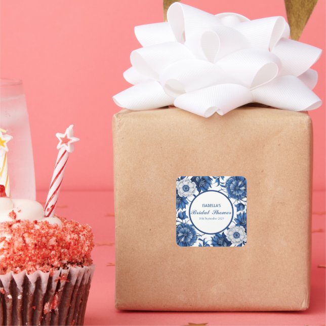 blue and white Chinoiserie antique Pattern bridal  Square Sticker (Party)